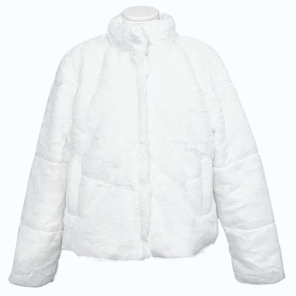 MONTREZ white plush faux fur chevron stitch jacket size M
